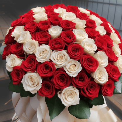 100 Premium Long Stem Red&White Roses Flower Bouquet - My Queen