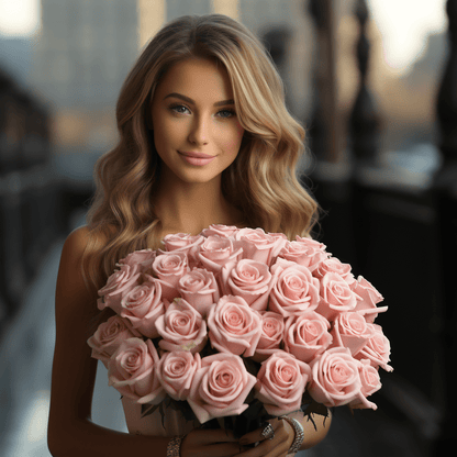 50 Premium Long Stem Pink Roses Flower Bouquet - My Queen