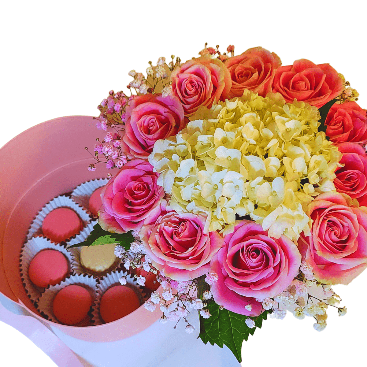 Pink Queen | Surprise flower box with french macaroons - My Queen