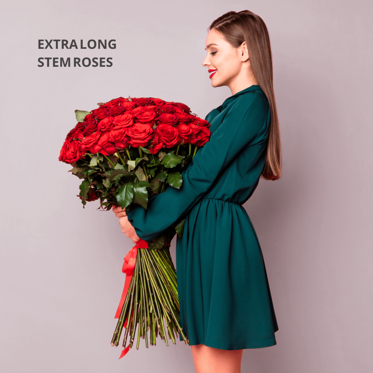 Premium Extra Long Stem Roses Bouquet "Luxuriance" from 24 - 100 roses - My Queen