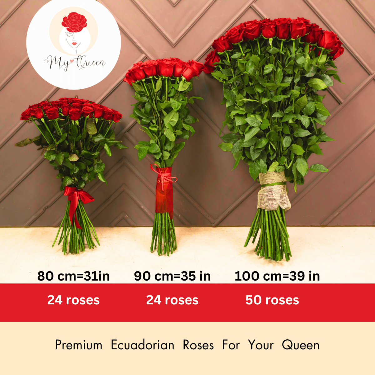 Premium Extra Long Stem Roses Bouquet "Luxuriance" from 24 - 100 roses - My Queen